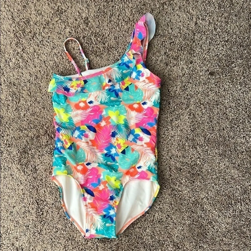 Cat & Jack Pink and Blue One Piece Swimsuit Asymmetrical Design
